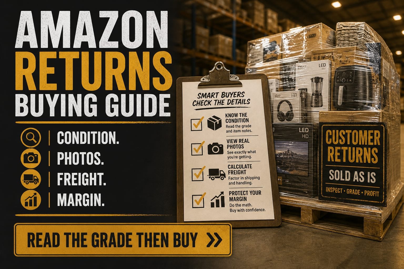 Flyer: Amazon returns buying guide — condition, photos, freight, margin