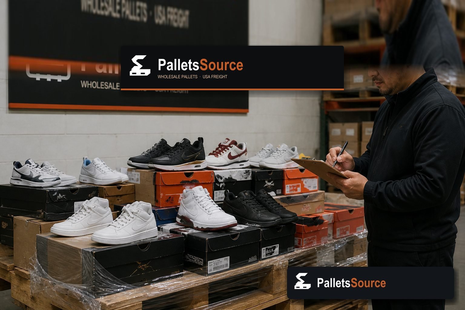 Inspecting boxed merchandise on a wholesale pallet