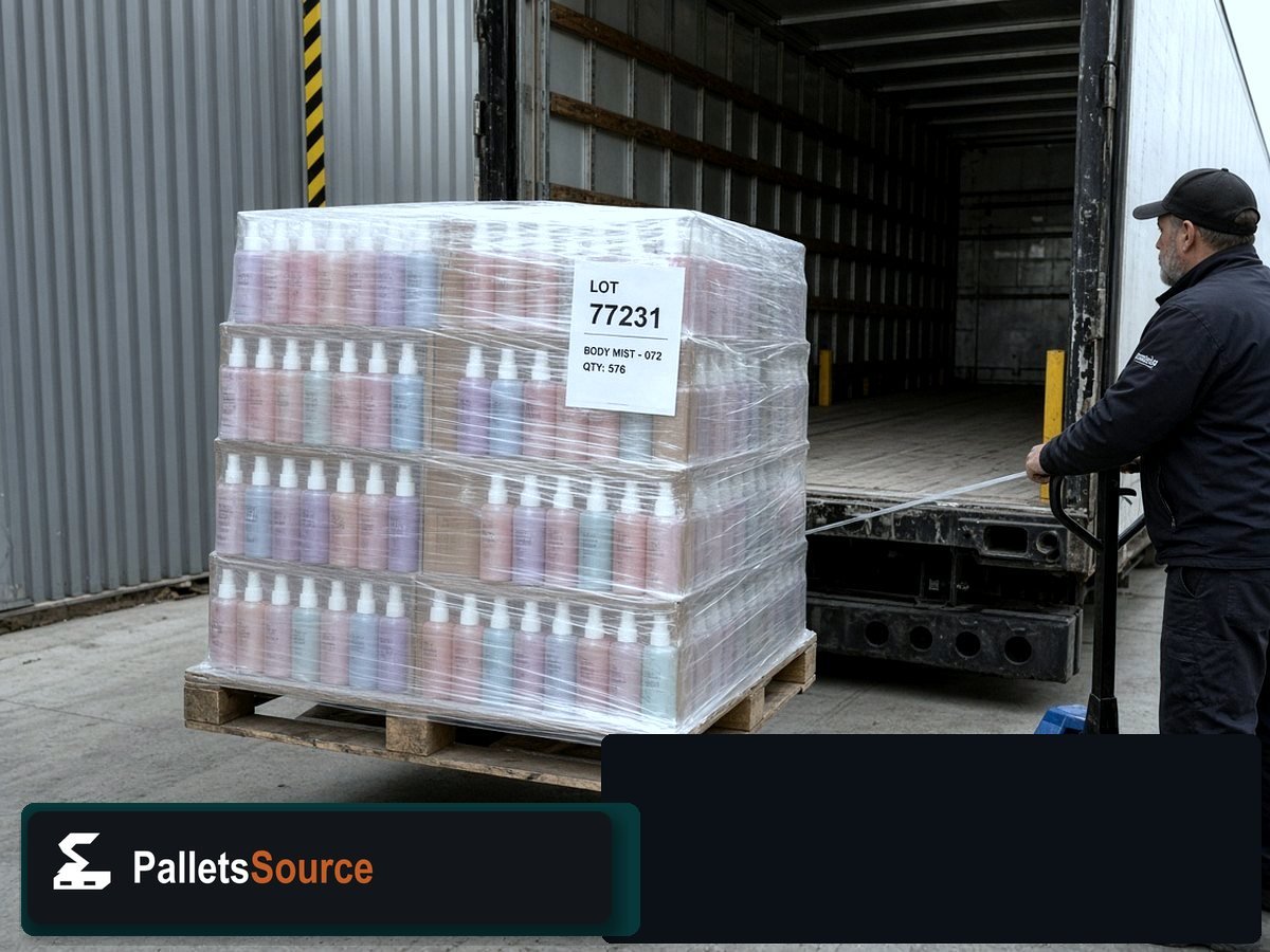 Body Mist Fragrance Pallets — Shipping dock staging for USA freight