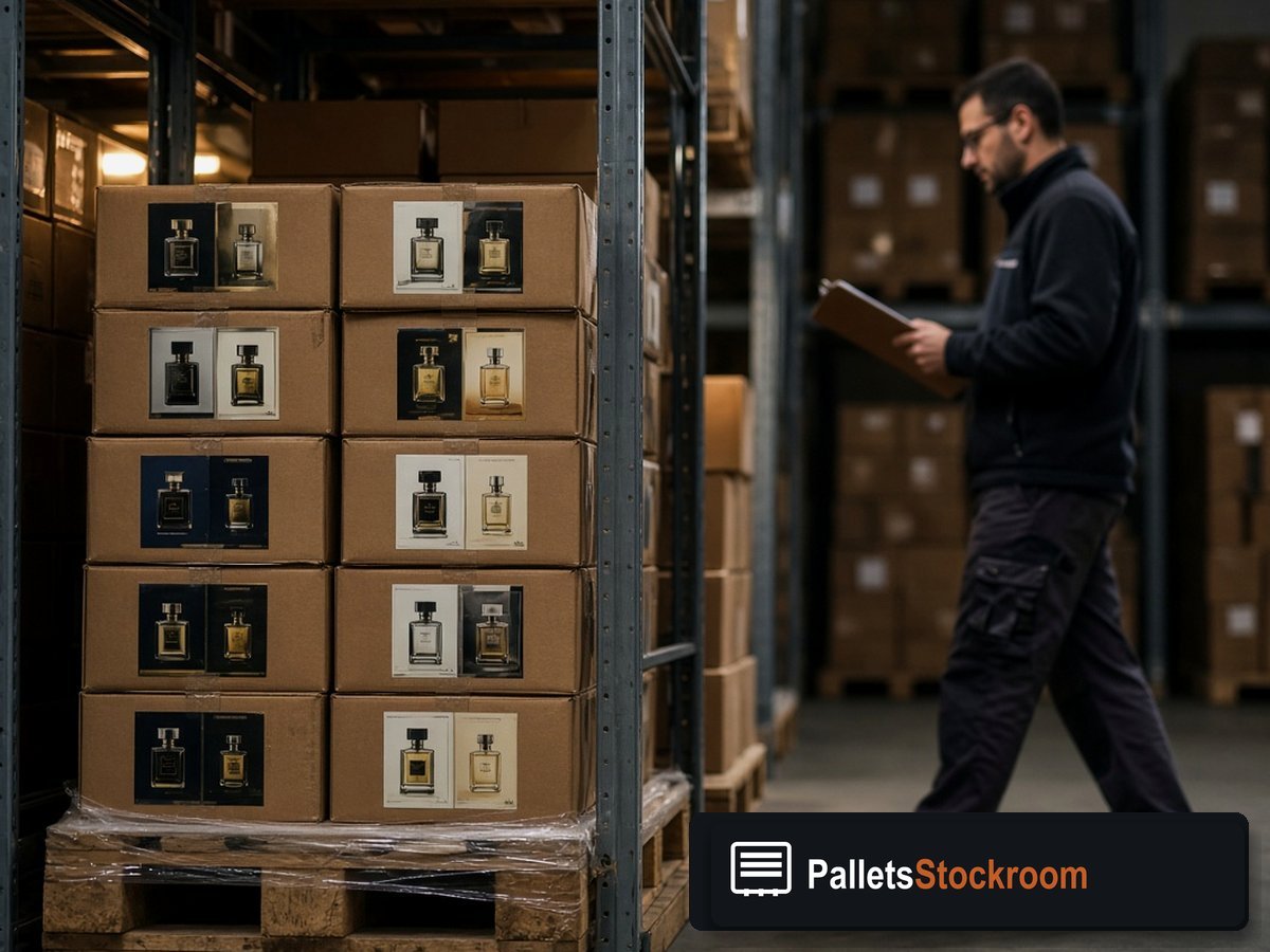 Burberry Perfume Pallets — Floor operations with branded warehouse signage