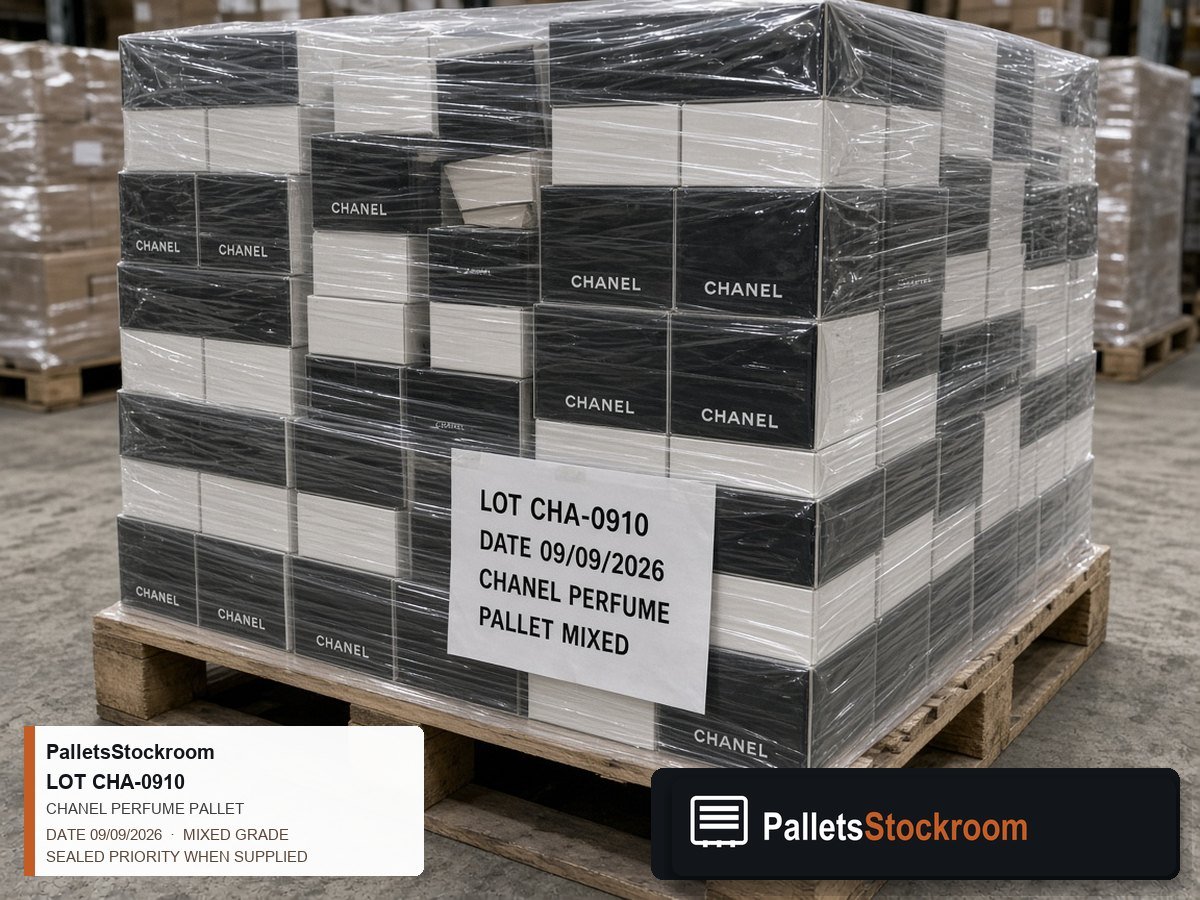 Chanel Perfume Pallets — Inventory pallet with wrap quality and boxed scent