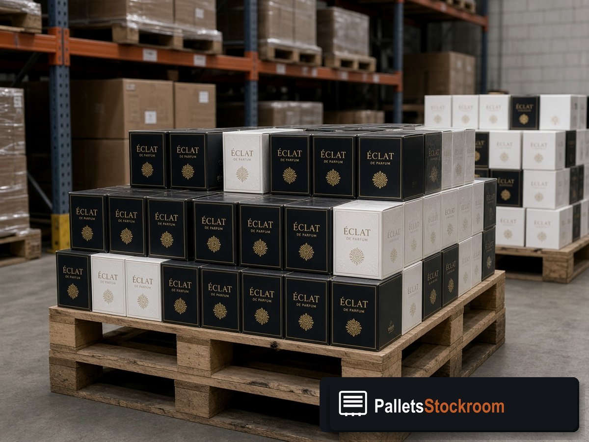 Chanel Perfume Pallets — Floor operations with branded warehouse signage