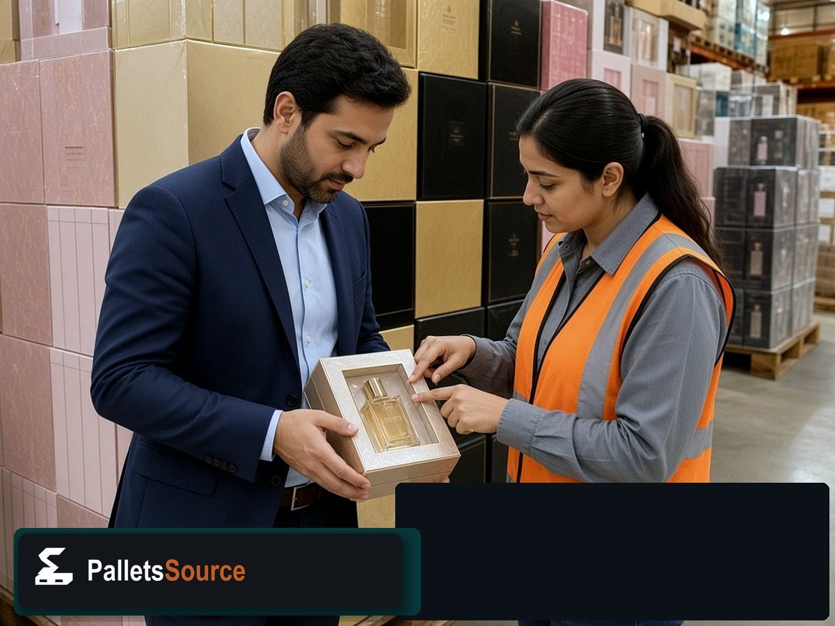 Designer Perfume Pallets — Client and staff reviewing perfume units