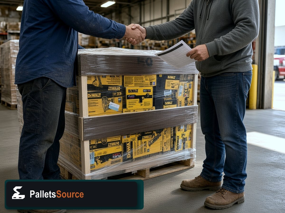 DeWalt Cordless Tool Pallets — Freight staging before your order ships
