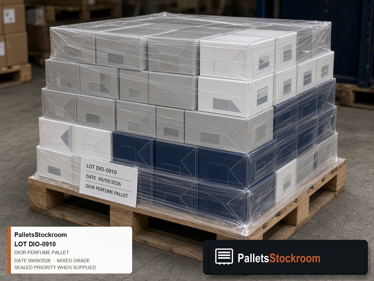 Dior Perfume Pallets — Inventory pallet with wrap quality and boxed scent