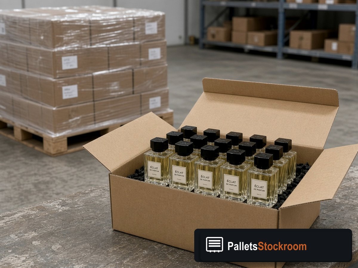 Dior Perfume Pallets — Floor operations with branded warehouse signage