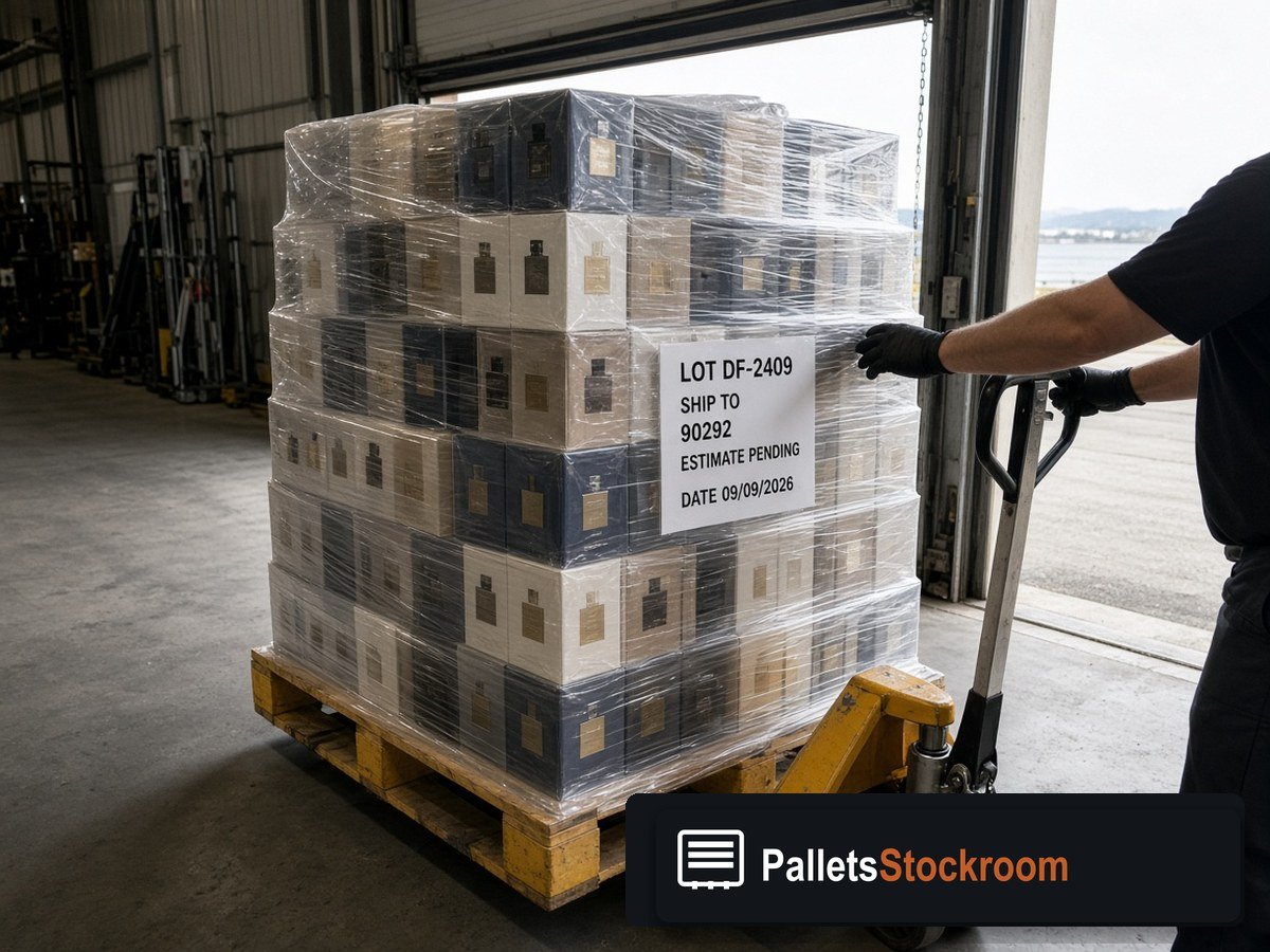 High-End Designer Fragrance Pallets — Shipping dock staging for USA freight