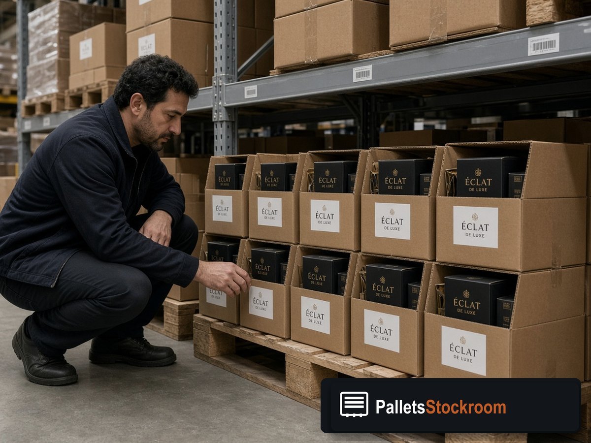 Jean Paul Gaultier Perfume Pallets — Floor operations with branded warehouse signage