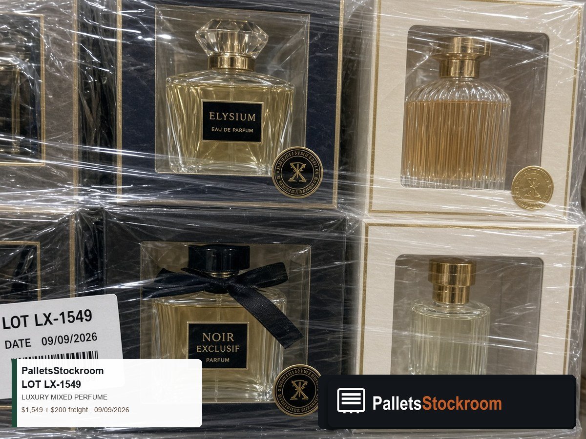 Luxury Mixed Perfume Pallet — LOT LX-1549 — Shipping dock staging for USA freight