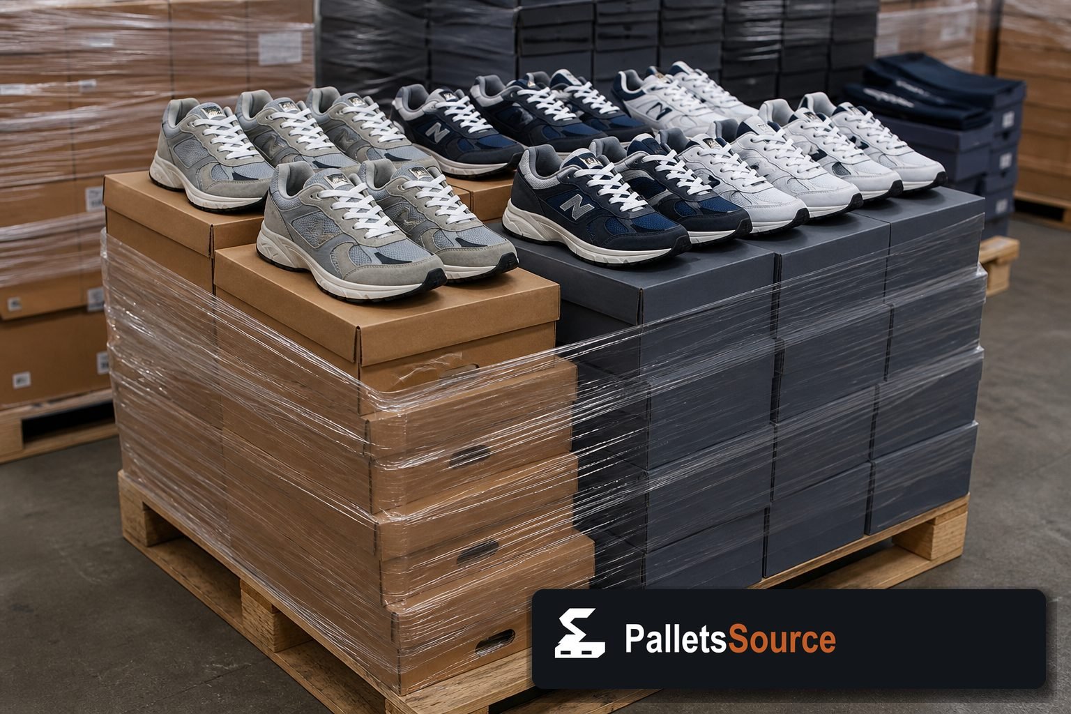 New Balance Shoe Pallets — Full pallet view