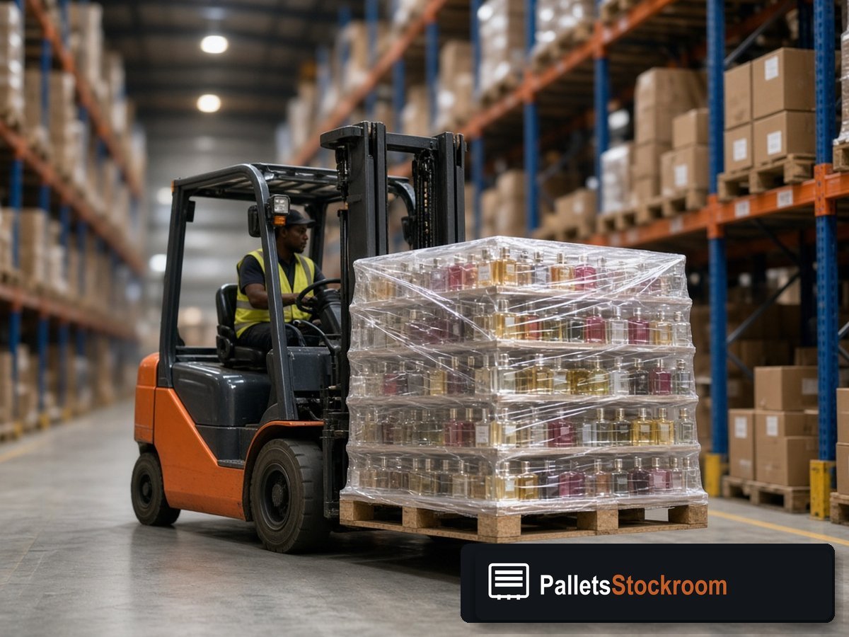 Prada Perfume Pallets — Shipping dock staging for USA freight