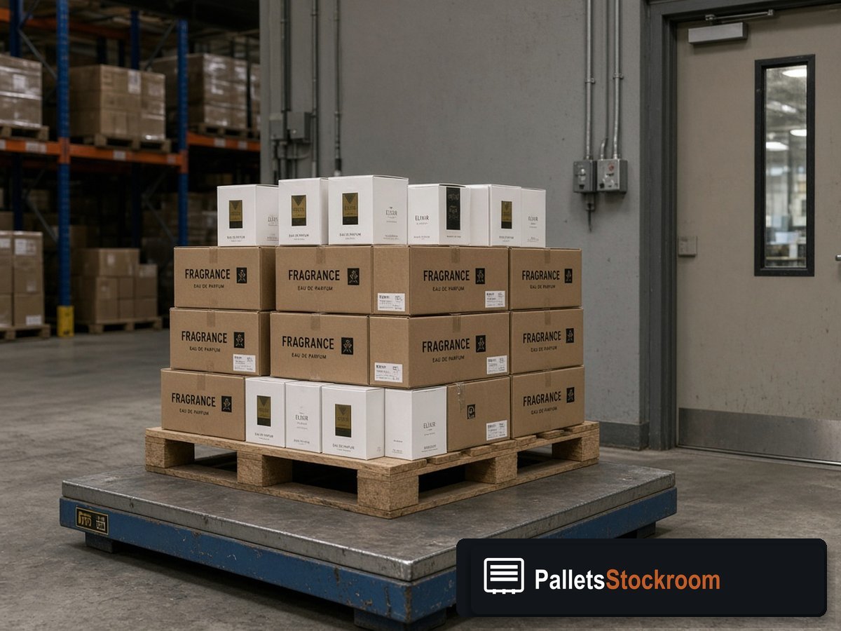 Rabanne Perfume Pallets — Shipping dock staging for USA freight