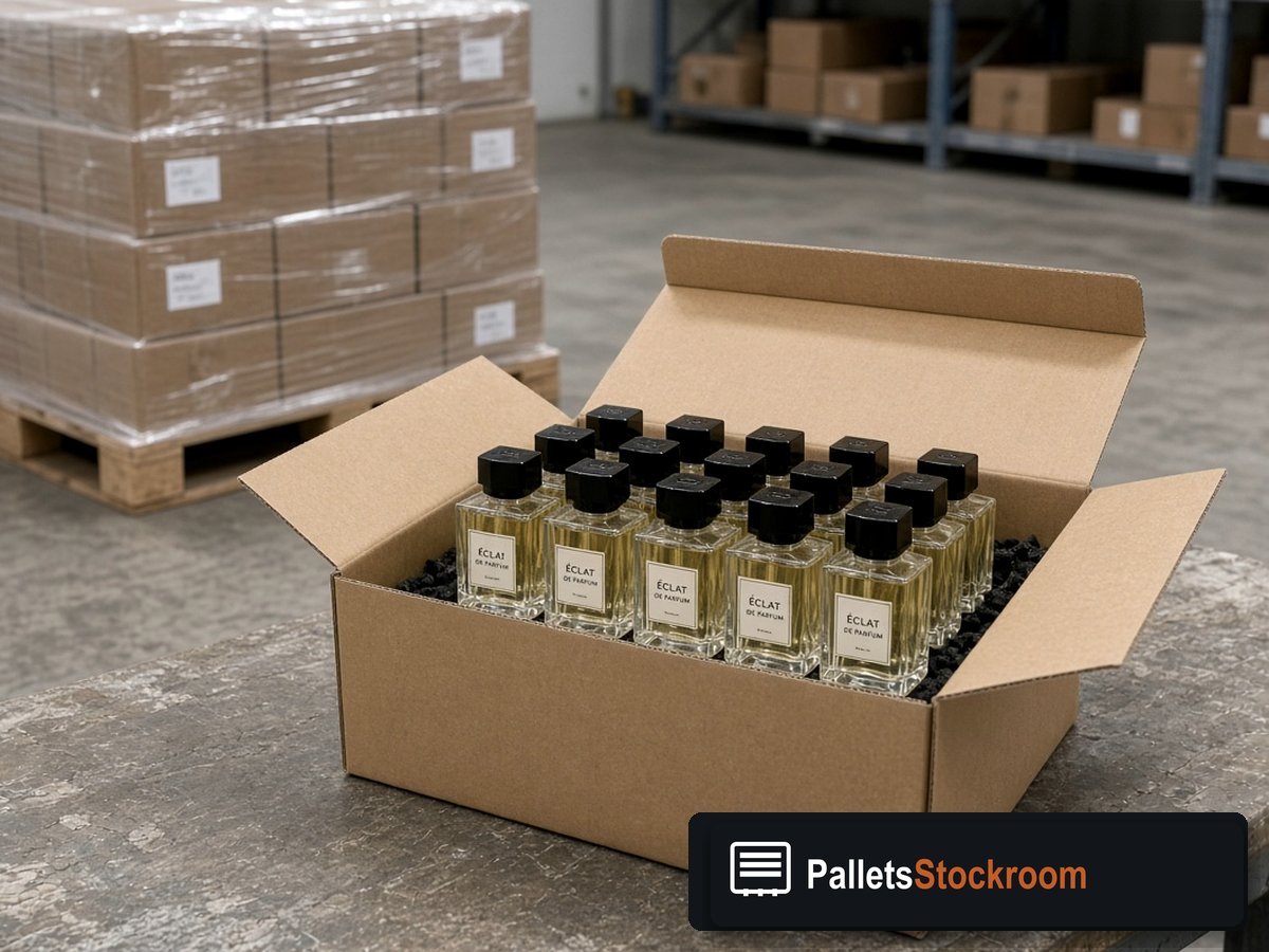 Versace Perfume Pallets — Shipping dock staging for USA freight