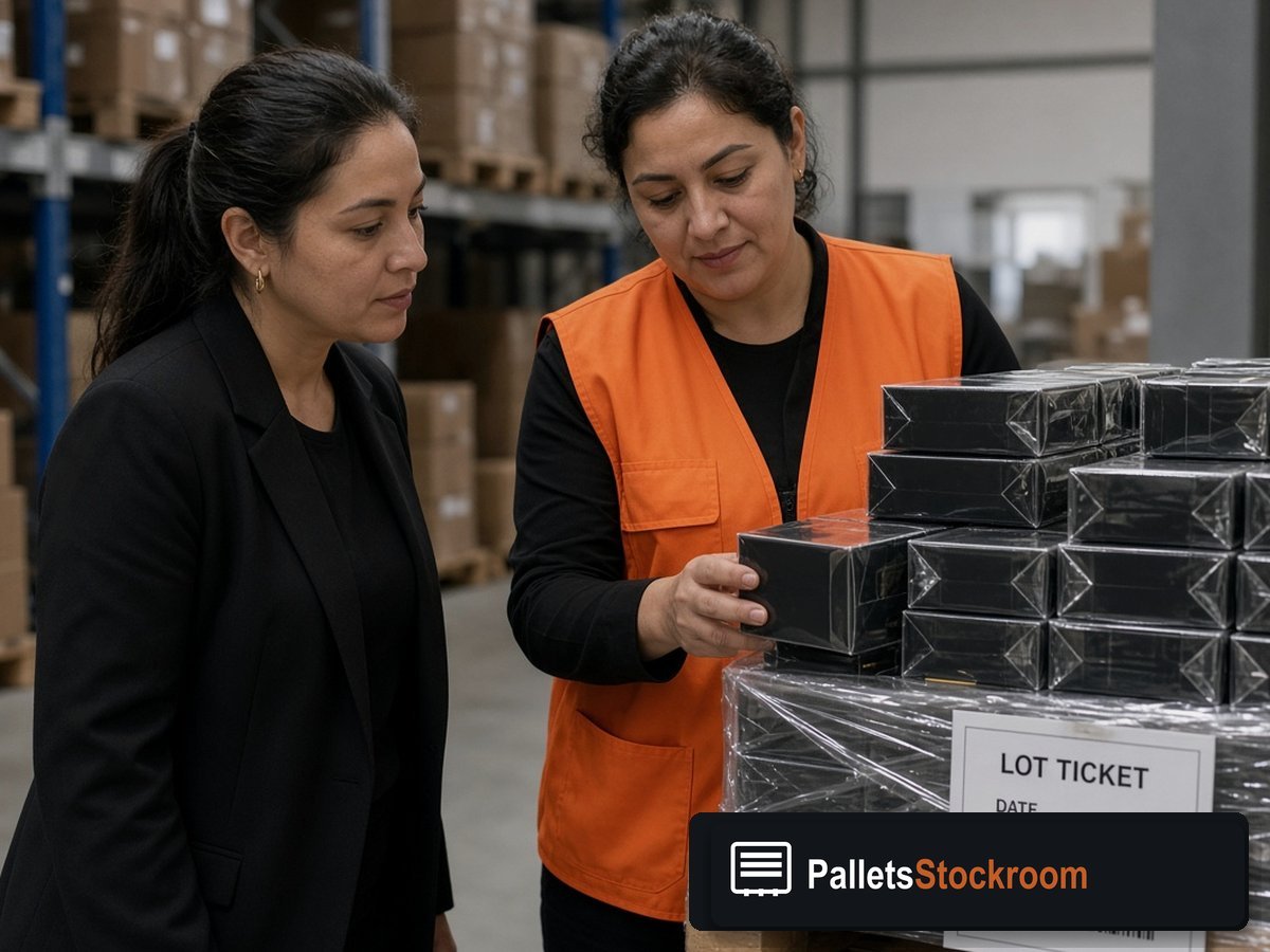 Versace Perfume Pallets — Floor operations with branded warehouse signage