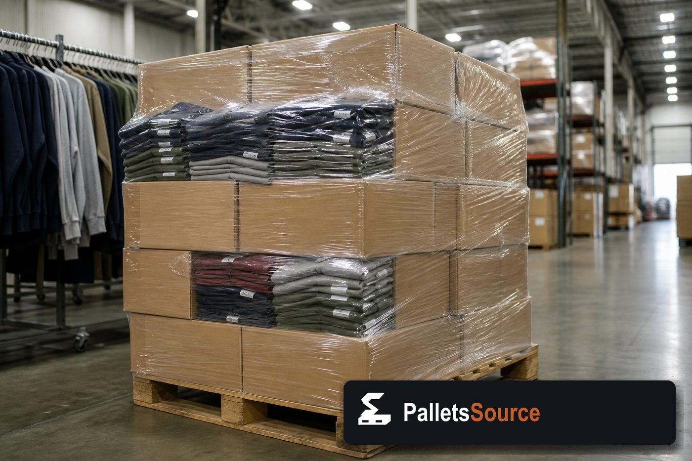 Wholesale Clothing Pallets — Warehouse / shipping context