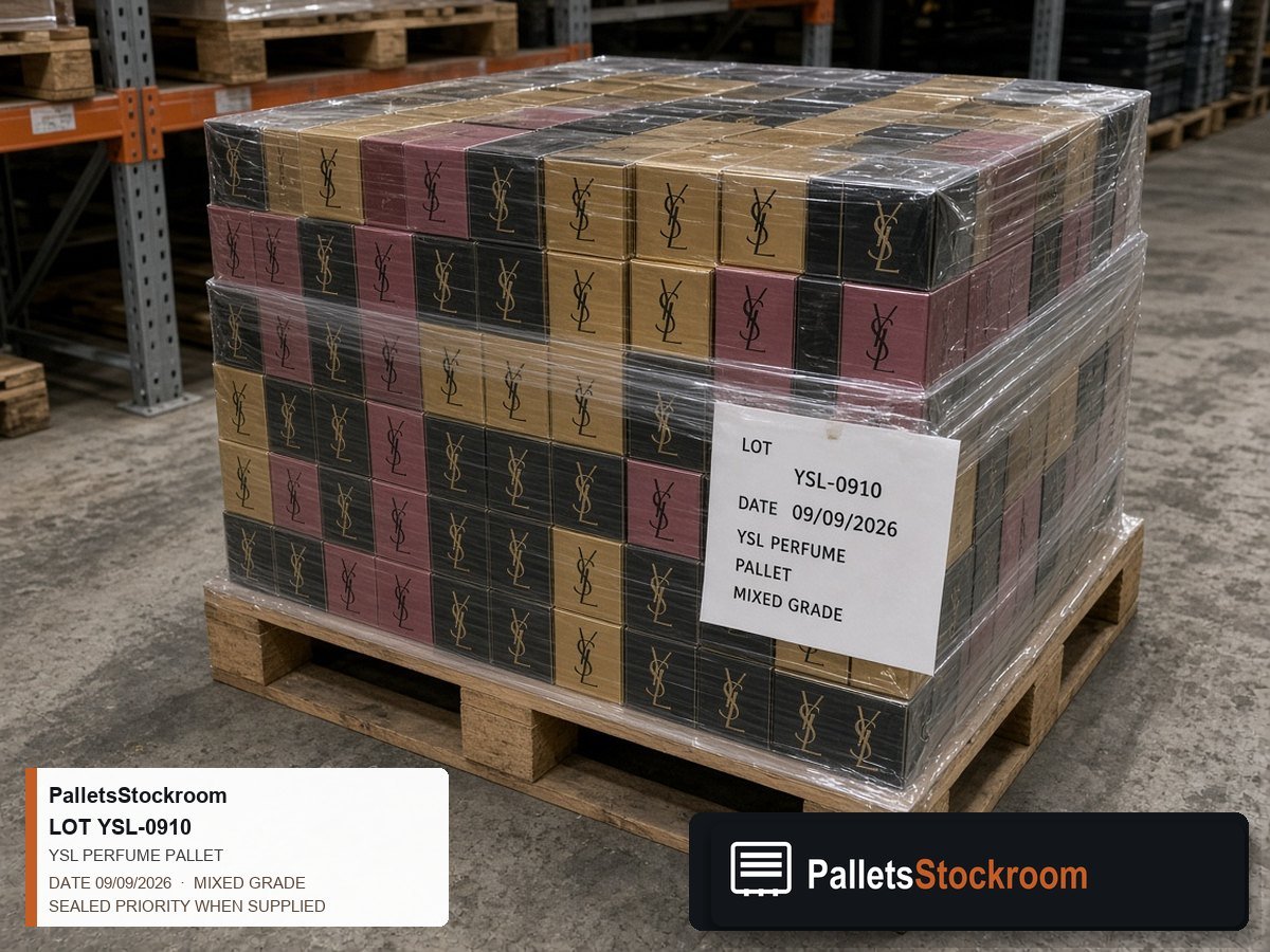 YSL Perfume Pallets — Inventory pallet with wrap quality and boxed scent